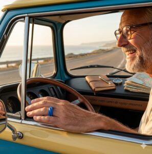 homme avec anneau bleu masculin